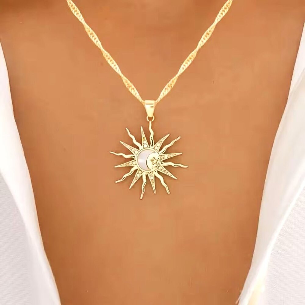 Necklace Celestial Sun Moon 18k Gold Plated Trendy Stylish Twisted Chain Balance